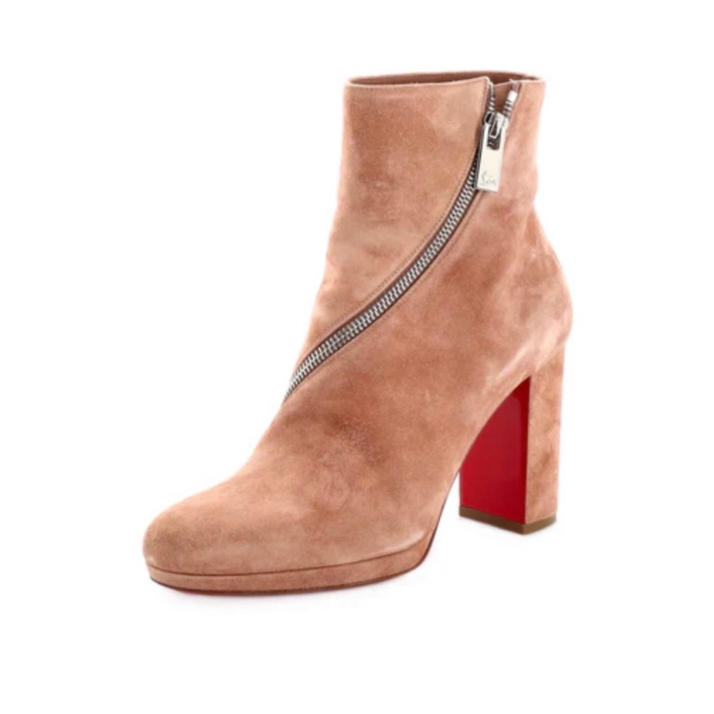 Christian Louboutin Blush Suede Boots with Signature Red Sole